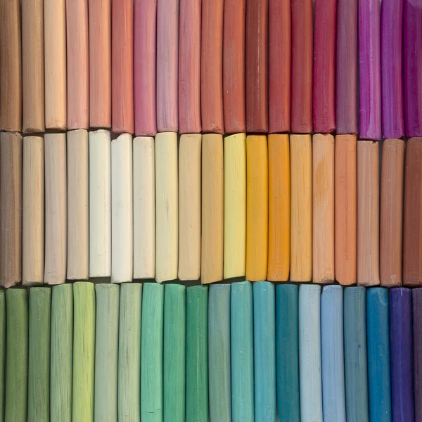 Rainbow Pastel Crayons Rows Background Square Image — Stock Photo, Image