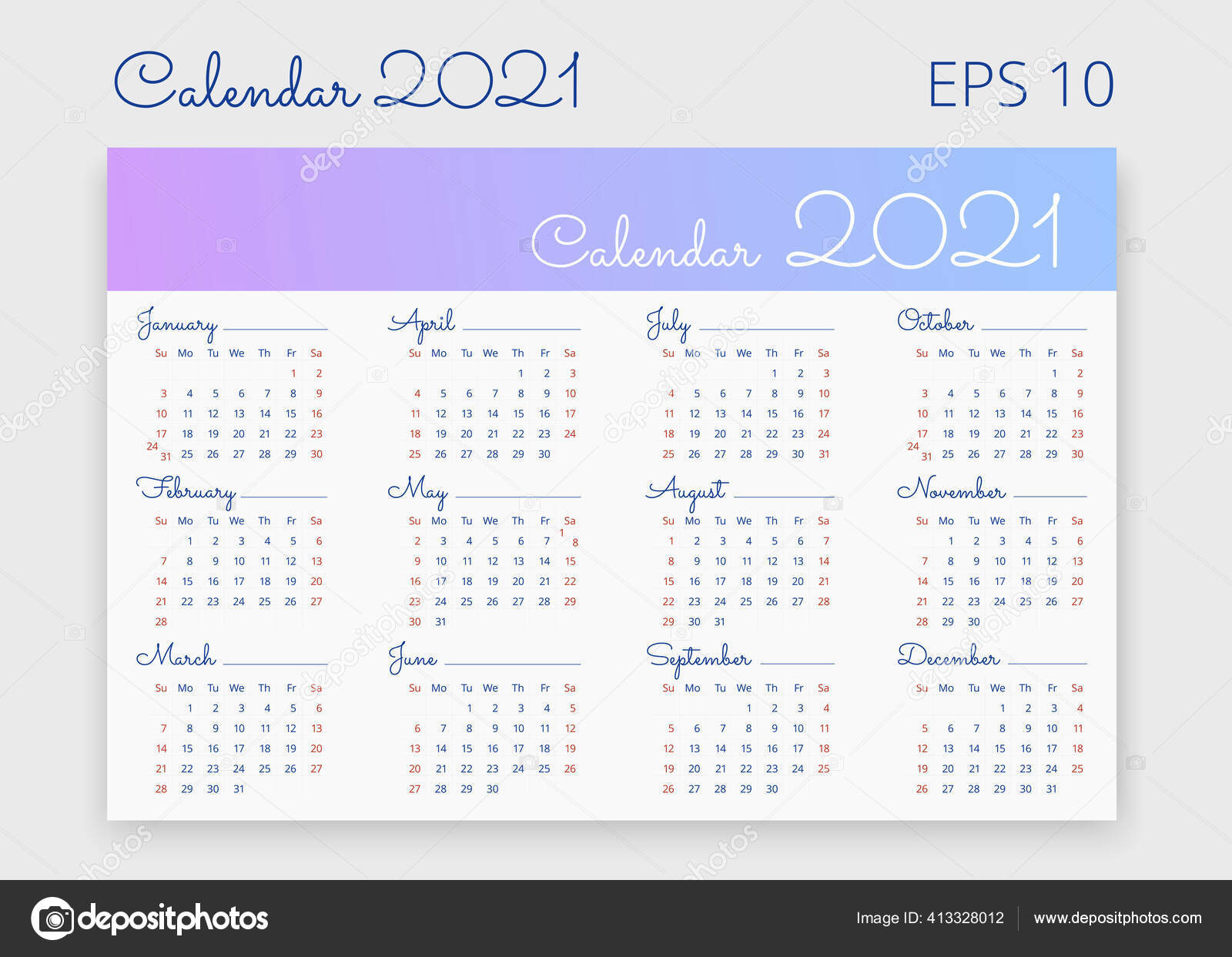 New 2021 Calendar English Horizontal Editable Template Eps Stock Vector C Lenaika 413328012 calendario 2009 2021