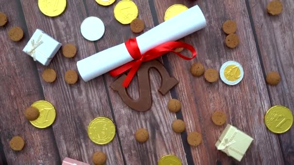 Vacaciones Holandesas Sinterklaas Fondo Rotación Zapatos Para Niños Zanahorias Para — Vídeo de stock