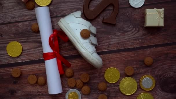 Dutch Holiday Sinterklaas Background Rotation Children Shoe Carrots Santa Horse — Stock Video