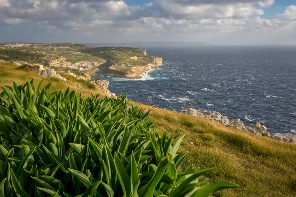 Gozo Landskap Syn Xlendi Bay Och Malta Medelhavet Vinter Kort — Stockfoto