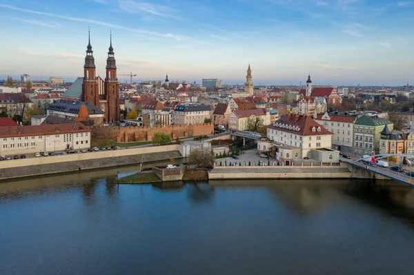 Opole Légi Nézd Régi Város Lengyelország Őszi Nap Drone Lövés — Stock Fotó