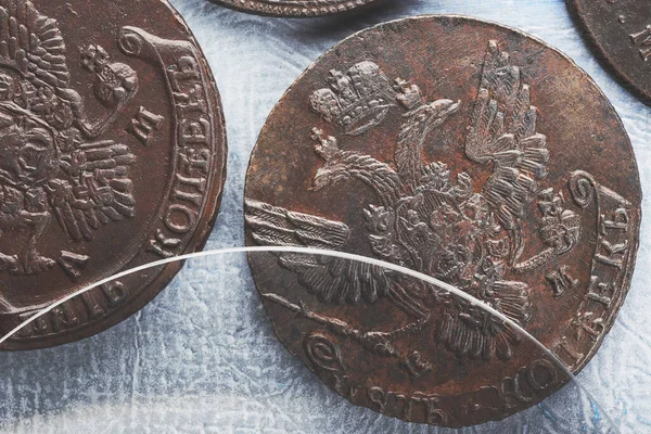 Numismatika Sbírat Staré Mince Horní Pohled — Stock fotografie