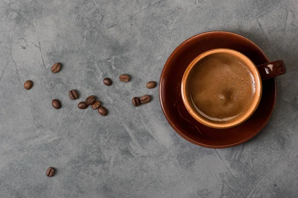 Kopp Kaffe Rustik Bakgrund Ovanifrån — Stockfoto