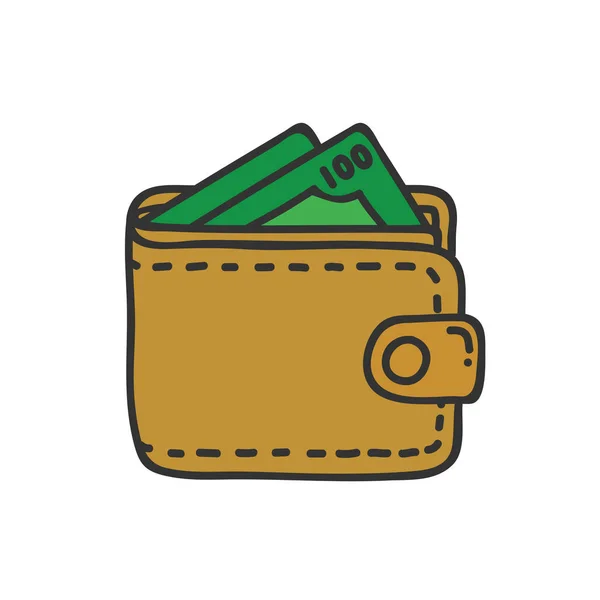 회색으로 분리 된 트렌디 한 플랫 스타일의 지갑 아이콘. 웹 사이트 디자인, 로고, 응용 프로그램에 대한 달러와 가죽 지갑. — 스톡 벡터