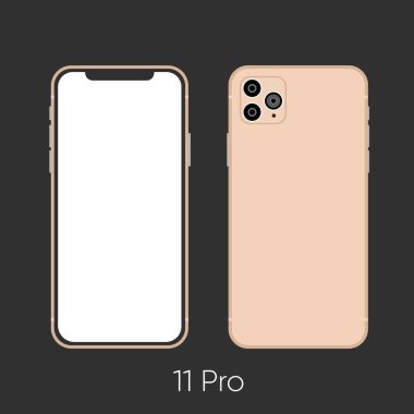 Yeni 2019 telefon modeli 11 Pro Gold siyaha izole edildi. Vektör İllüstrasyonu