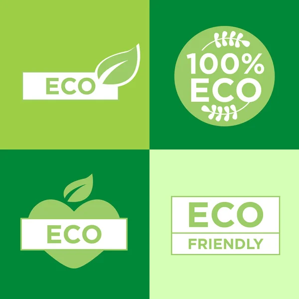 Eco Friendly Green Badges Set Isolated Flat Background Vector Illustration — Stock Vector