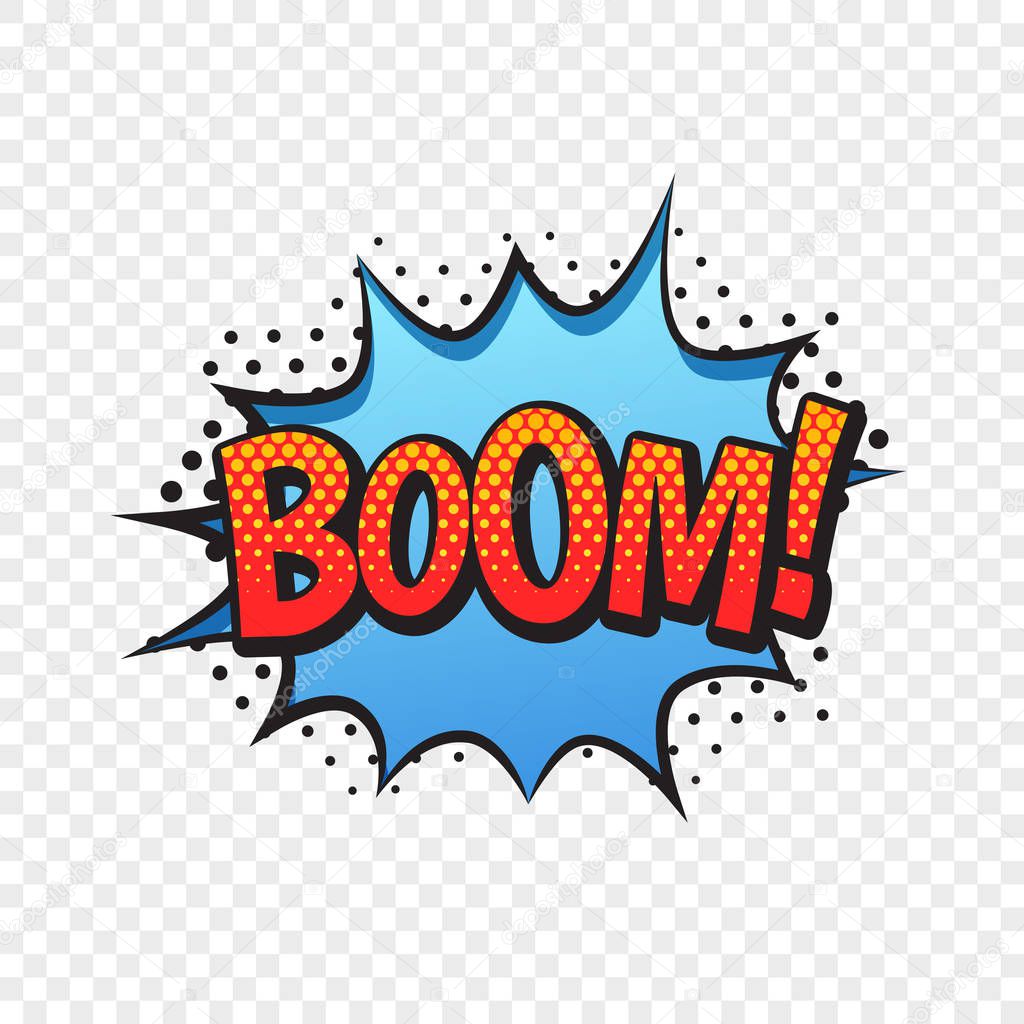 Boom comic style word isolated on transparent background. Vector Illustration
