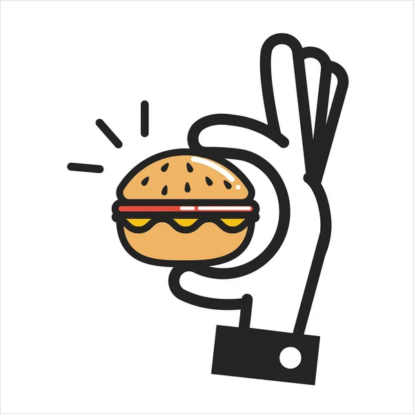 Thin Line Symbol Hand Hält Einen Burger Fast Food Symbol — Stockvektor