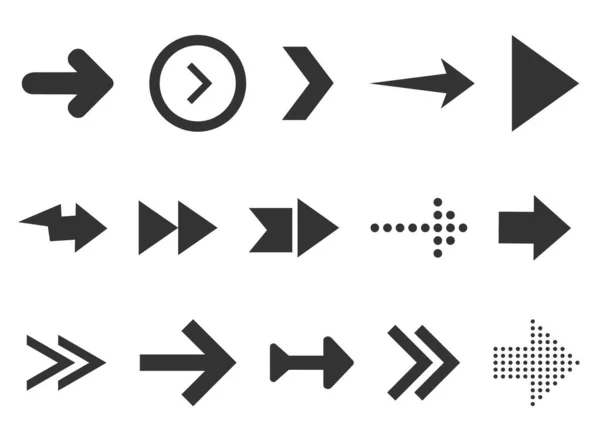 Чорні Стрілки Встановлені Ізольовані Білому Тлі Збірка Веб Дизайну Інтерфейсу — стоковий вектор