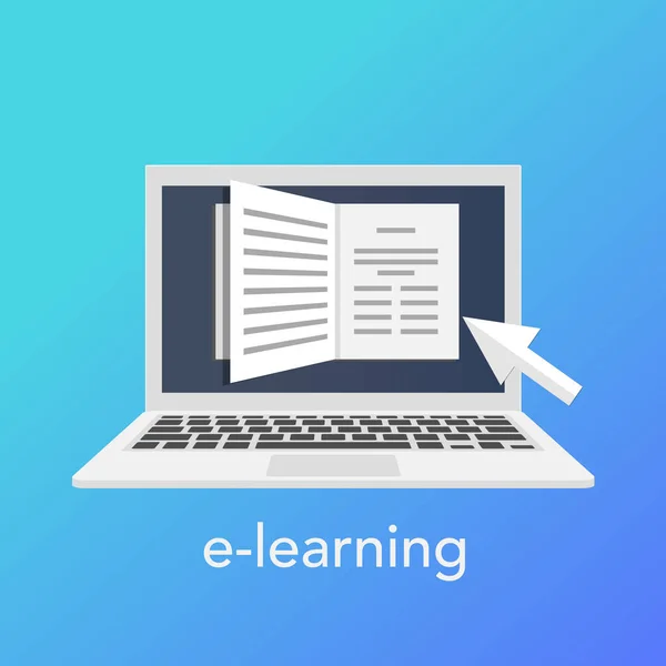 Learning Concept Voor Online School Vector Laptop Blauwe Achtergrond Vectorillustratie — Stockvector