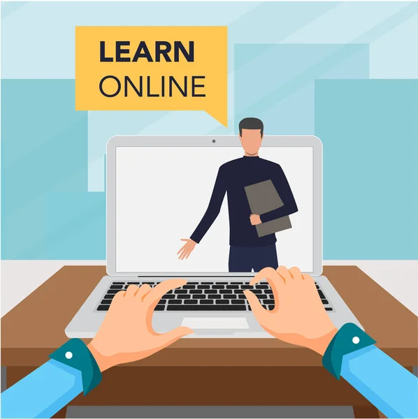 Učení Online Koncepce Pro Online Školu Vektorový Notebook Modrém Pozadí — Stockový vektor