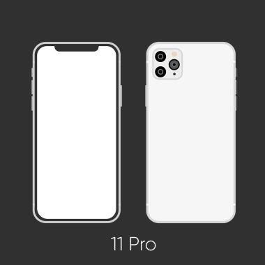 Yeni 2019 telefon modeli 11 Pro White siyah üzerine izole edildi. Vektör İllüstrasyonu