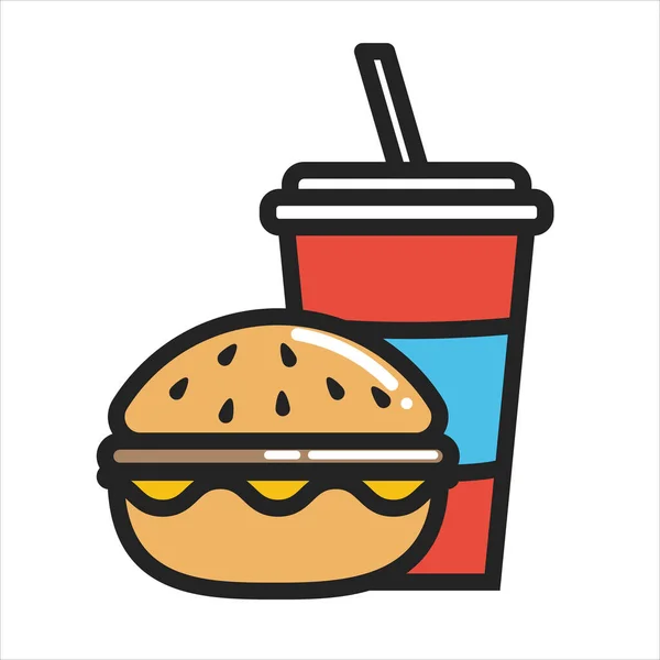 Glifo Línea Delgada Hamburguesa Soda Icono Agua Aislado Blanco Ilustración — Vector de stock