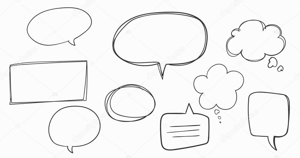 Hand drawn Speech Bubbles on white. Vector illustration