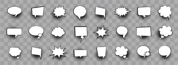 Retro comic bubbles set with halftone shadows on white background. Vector illustration, vintage design. — Stock Vector