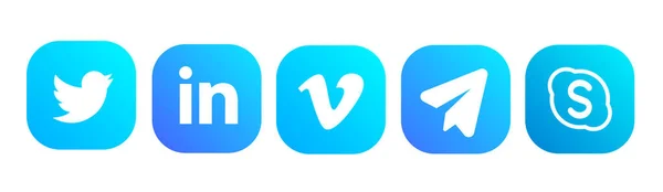 Set der beliebtesten Social-Media-Logos weißer Hintergrund: Facebook, Instagram, Twitter, Telegram — Stockvektor