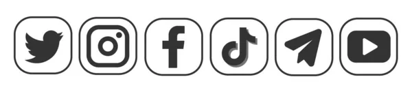 Set van meest populaire social media logo 's witte achtergrond: Facebook, Instagram, Twitter, TikTok, Telegram — Stockvector