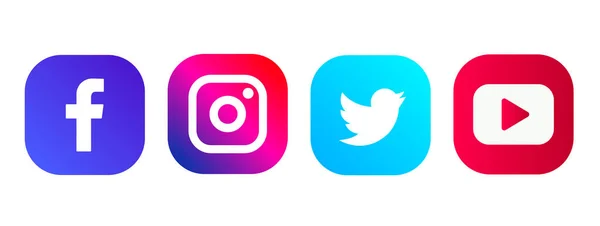 Набор самых популярных социальных медиа логотипы белый фон: Facebook, Instagram, Twitter, YOuTube, Telegram — стоковый вектор