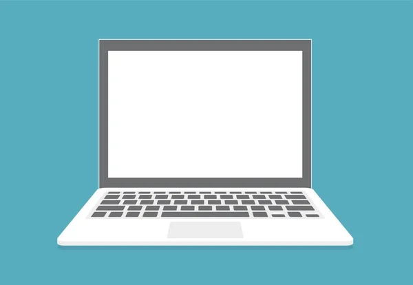 Computer portatile a schermo bianco isolato su sfondo blu. Vettore — Vettoriale Stock