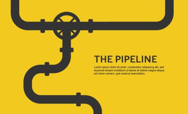 Web pankartı şablonu. Sarı boru hattı olan endüstriyel bir arka plan. Petrol, su ya da gaz boru hattı. Vektör illüstrasyonu