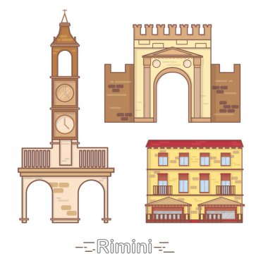 Italy Rimini outline city buildings, linear illustration, banner, travel landmark - buildings vector clipart