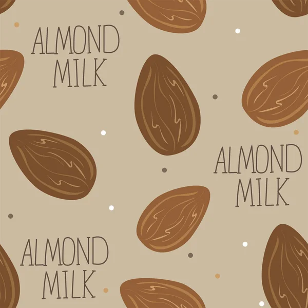 Leche de almendras - conjunto vectorial de elementos de diseño y patrón para el fondo de embalaje — Archivo Imágenes Vectoriales