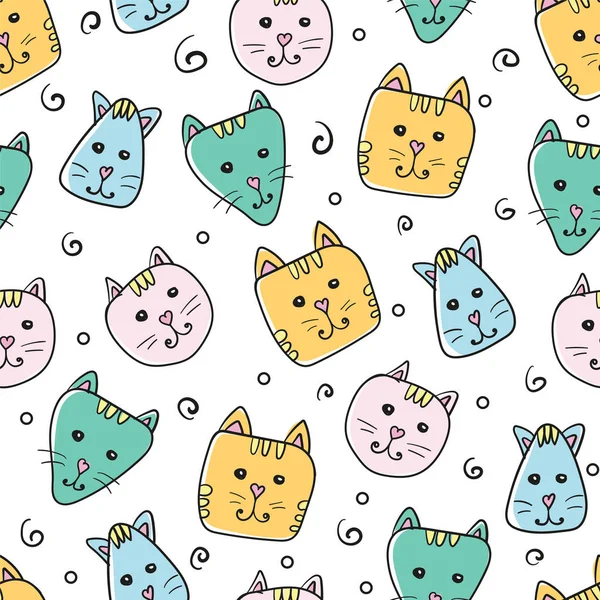 Cute cats colorful seamless pattern background — Stock Vector