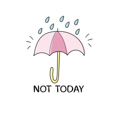 El Beyaz arka plan üzerinde poster şemsiye ve yağmur damlaları ile çekilmiş. Vektör