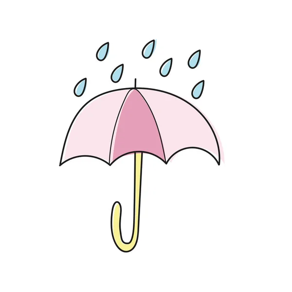 Cartaz desenhado à mão com guarda-chuva e gotas de chuva sobre fundo branco. Vetor — Vetor de Stock