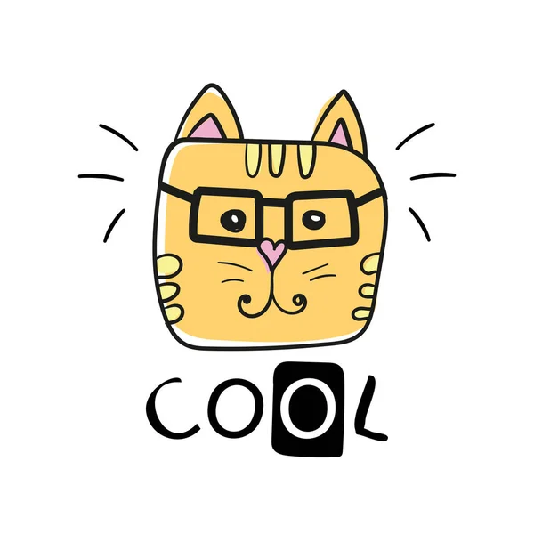 Cool cat slogan i twarz wektor kot - ręka twarz ładny kot, rysunek — Wektor stockowy