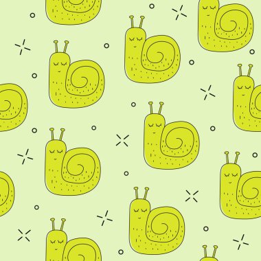 Sevimli küçük salyangoz seamless modeli. Moda çocuklar yazdırın. Vektör elle çizilmiş