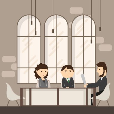 Düz çalışma Office Resepsiyon işadamları tartışırken toplantı iş adamları illüstrasyon vektör