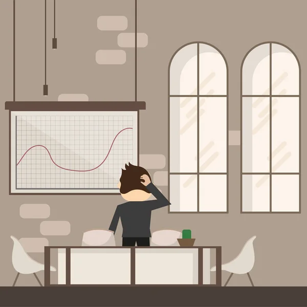 Affärsman Eller Chef Med Diagram Han Tänker Företagsanalys Skrivbord Vektor — Stock vektor