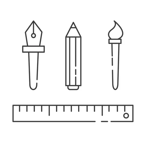 Iconos Diseño Gráfico Lineal Vectorial Regla Pincel Lápiz Pluma Logotipo — Vector de stock