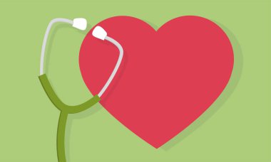 Stetoskop ve kalp simgesi veya işareti. Nabız bakım sembolü. Tıp tasarım