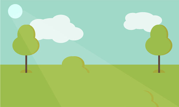 Векторный пейзаж. Милый простой мультяшный стиль