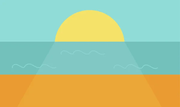 Ηλιοβασίλεμα στη θάλασσα ή τον ωκεανό. Το μεγάλο κατακόκκινο ήλιος δύει πάνω στο νερό — Διανυσματικό Αρχείο
