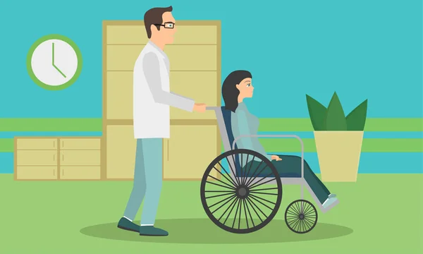 Γυναίκα σε μια αναπηρική καρέκλα να απελευθερωθούν από το νοσοκομείο — Διανυσματικό Αρχείο