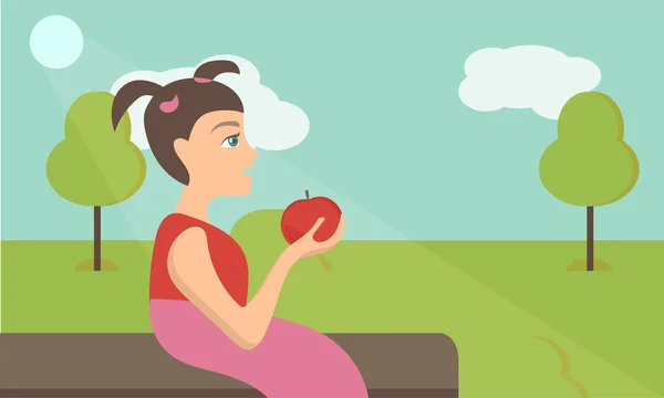 シンプルなフラット ベクトル イラストの赤いリンゴとかわいい女の子をベクトルします — ストックベクタ