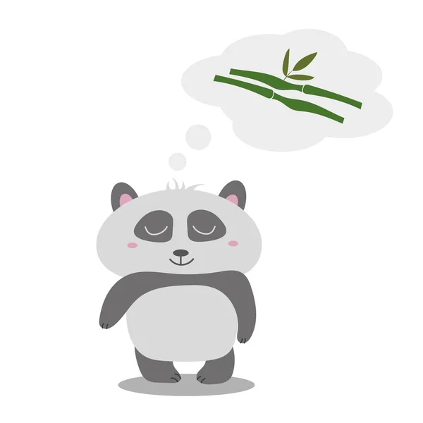 Little cute panda thinks of eucalyptus. The idea for greeting card