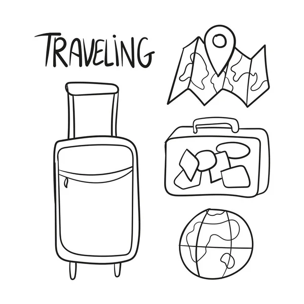 Conjunto desenhado à mão de doodles vetoriais de viagem —  Vetores de Stock