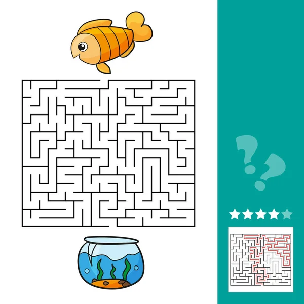 Carino pesce gioco labirinto educativo. Illustrazione vettoriale del labirinto per bambini — Vettoriale Stock
