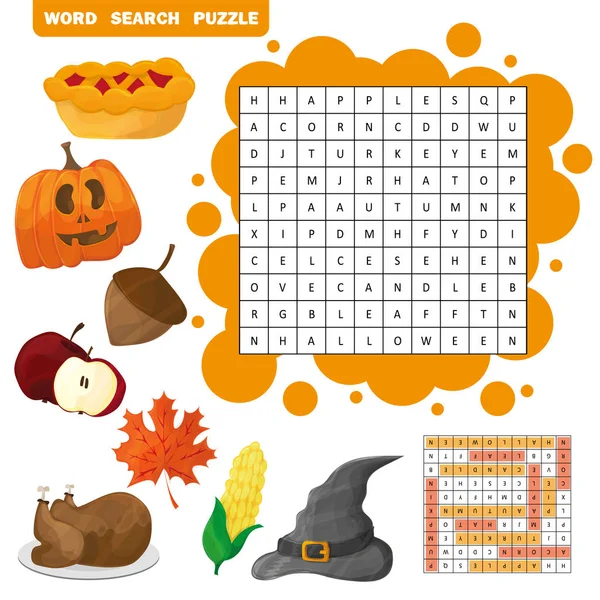 秋の単語を検索ゲーム子供のための英語を学ぶ。ベクトル図 — ストックベクタ
