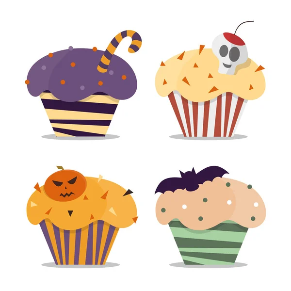 Cupcake Happy Halloween gruselige Süßigkeiten. Vektor Cupcakes Dessert Essen Kürbis-Party — Stockvektor