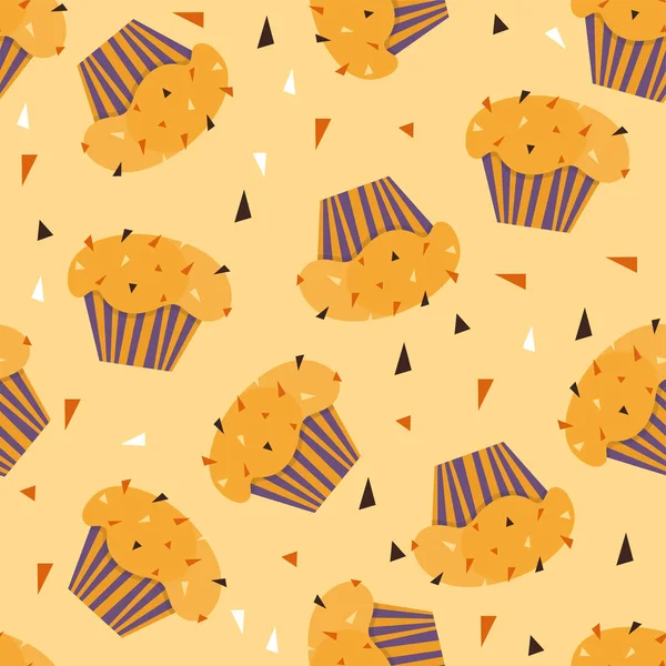 Cupcakes patroon illustratie. Naadloze afdrukken. Vector bakkerij achtergrond — Stockvector