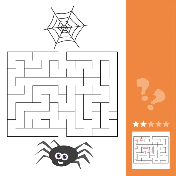 Caricature de labyrinthe d'éducation ou jeu d'activité labyrinthe pour enfants avec araignée — Image vectorielle