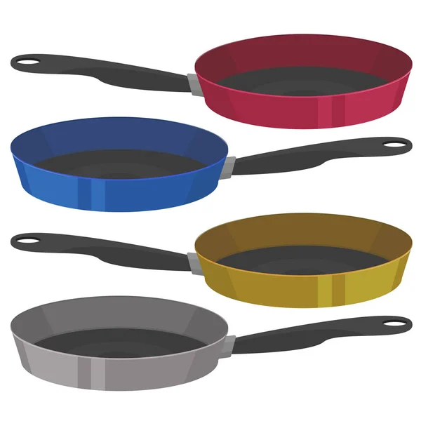 矢量现实空煎锅在白色背景下的四种颜色隔离 — 图库矢量图片