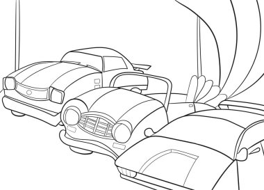 Çocuk çizgi film çocuklar için boyama kitabı. Vektör çizim - garaj arabalı