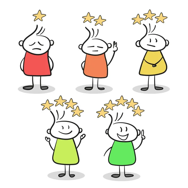 Эскиз маленьких людей со звёздами рейтинга. Ручной рисованный вектор — стоковый вектор